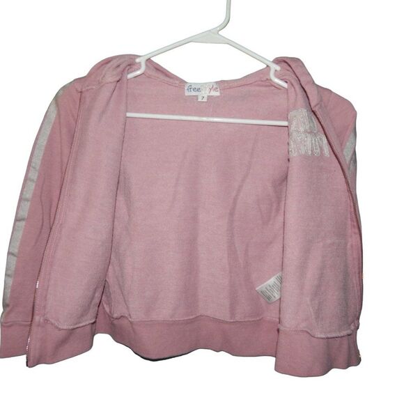 FREESTYLE girls size 7 pink girl power sequin stripe full zip thin sporty jacket - Picture 2 of 8